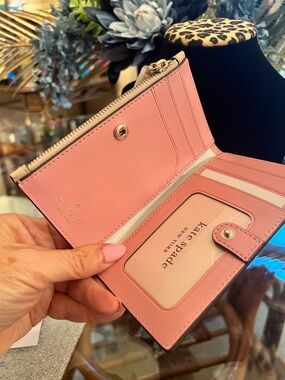 kate spade pebble leather zip wallet - light beige with gold spade